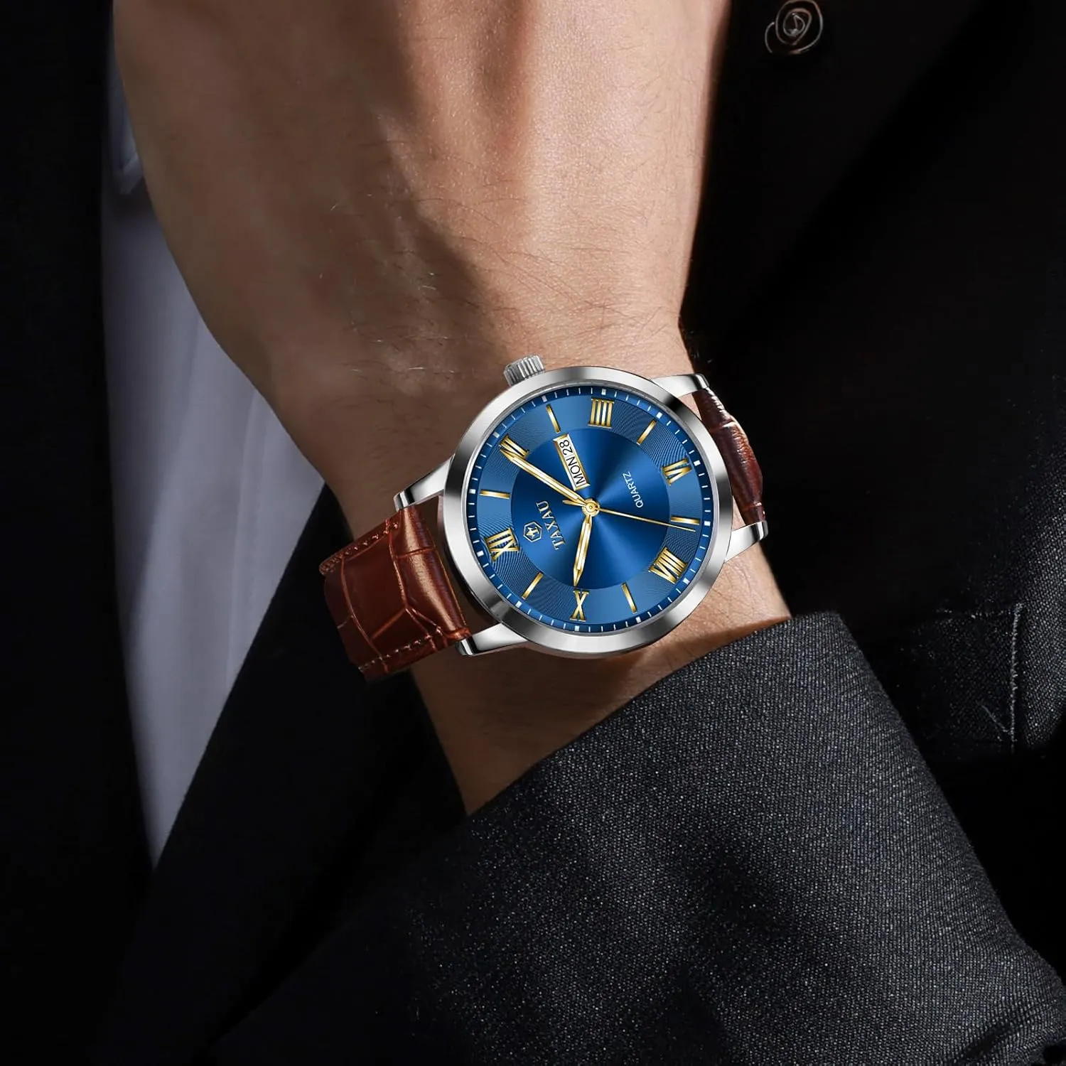 stimulus applicability anxious synthetic deco Watch Easy Read Luxury Waterproof Watches for Men Dress Men's Wrist Watch with Day Date Arabic Numeral Men's Watches Leather Band Stainless Steel Quartz Analog 