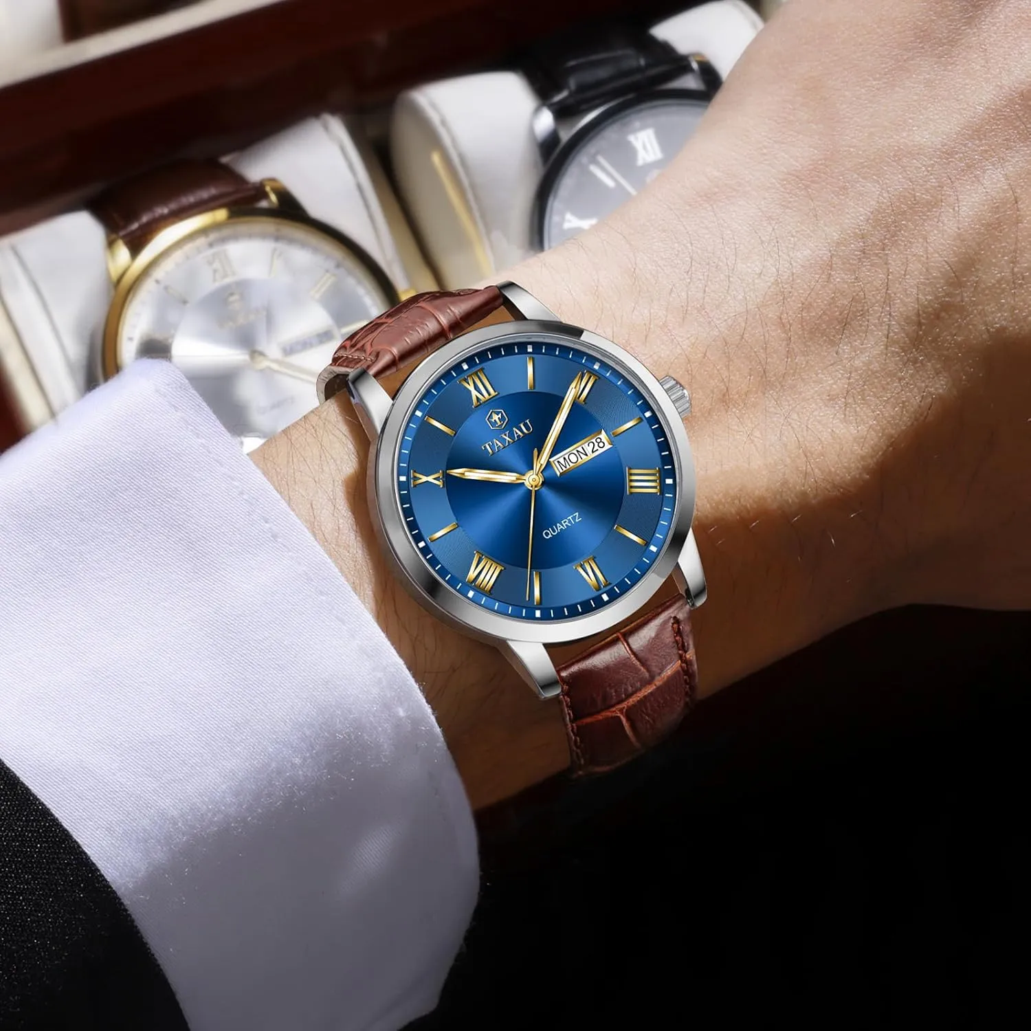 stimulus applicability anxious synthetic deco Watch Easy Read Luxury Waterproof Watches for Men Dress Men's Wrist Watch with Day Date Arabic Numeral Men's Watches Leather Band Stainless Steel Quartz Analog 