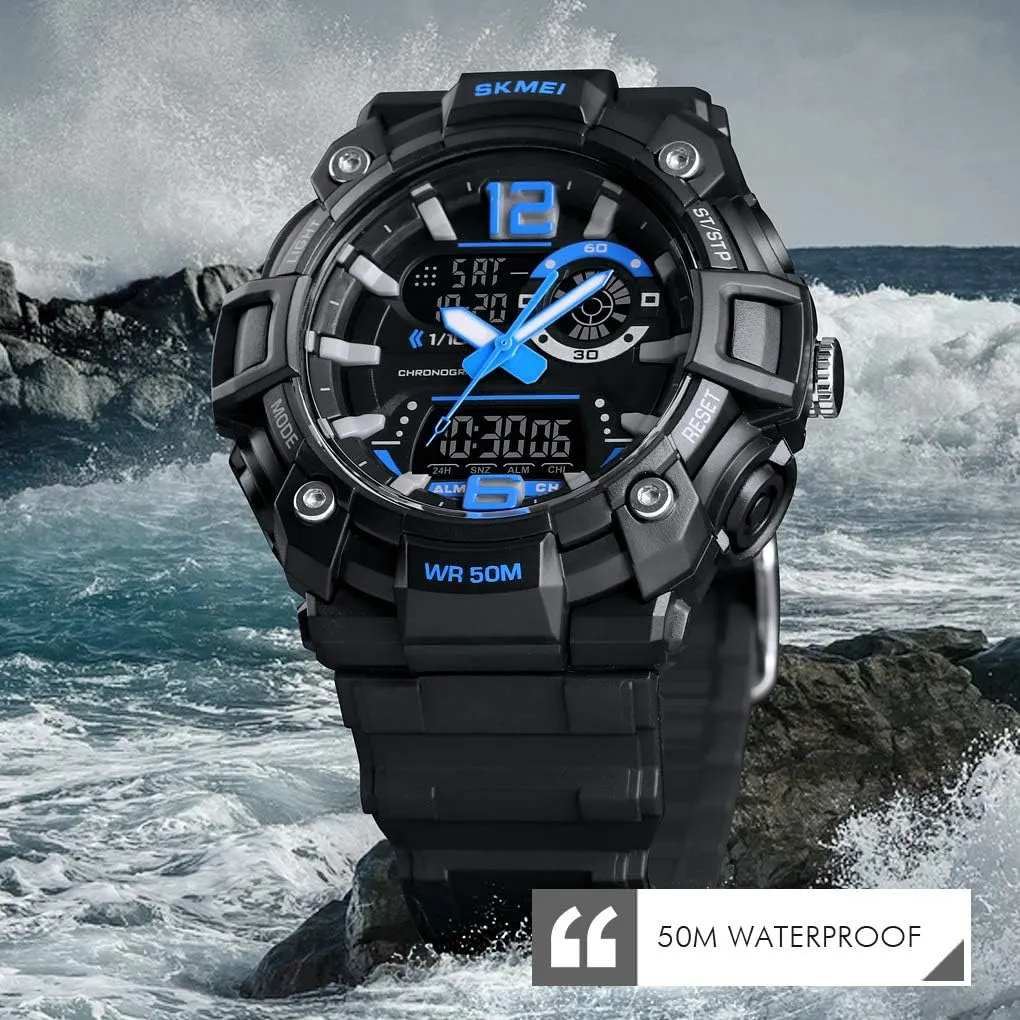 Stopwatch Countdown 12H/24H Time Backlight 164FT 50M Waterproof dark laureate Watch FANMIS Mens Analog Digital Sports Watches Military Multifunction 3 Time Alarm 