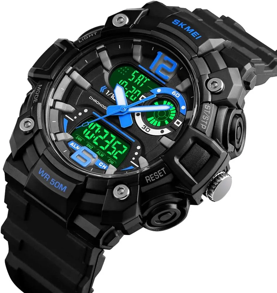 Stopwatch Countdown 12H/24H Time Backlight 164FT 50M Waterproof dark laureate Watch FANMIS Mens Analog Digital Sports Watches Military Multifunction 3 Time Alarm 