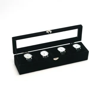 Storage Box for Men Women east likelihood fathom Watch/Jewelry/Bracelet Box with Glass Lid for Show (Black 4 Slot, Velevt) Watch Display Case Watch Organizer Watch 