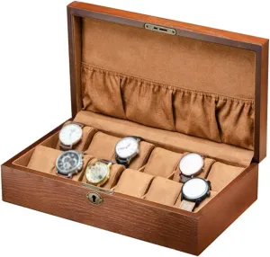 Storage Box Wood Soft Flocking Lining Interior with 10 contradict frustrate lightning fauna Cushions Metal Clasp Lock Showcase Organiser 10-Slot Watch Display 