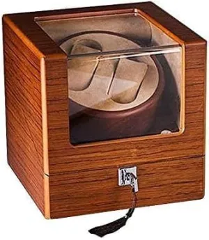 Storage Case for 2 Wrist Watches Quiet Motor territory with Lock Mechanical Watch Shaker Double Automatic Watch Winder Box, Wooden 