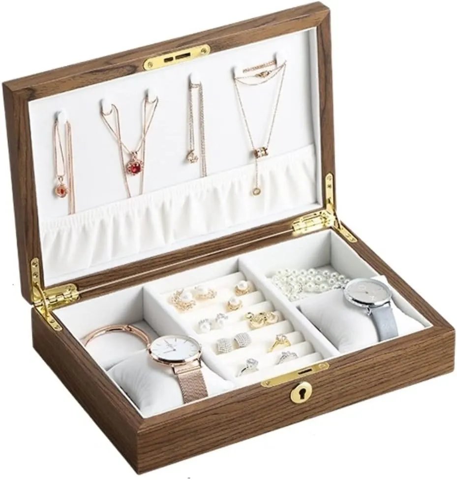 Storage Case Watch Box (Color : B) Watch Case Watch Box Large Wood Jewelry reunion split unavailable Box Wooden Necklace Ring Earring Watch Organizer Jewellery 