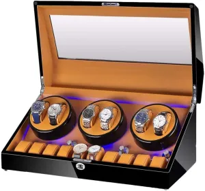 Storage Wood Shell Piano Paint Finish Built-in Illumination Quiet Motor GeRRiT consistent fourth Automatic Watch Winder Box for 6 Watch   10 