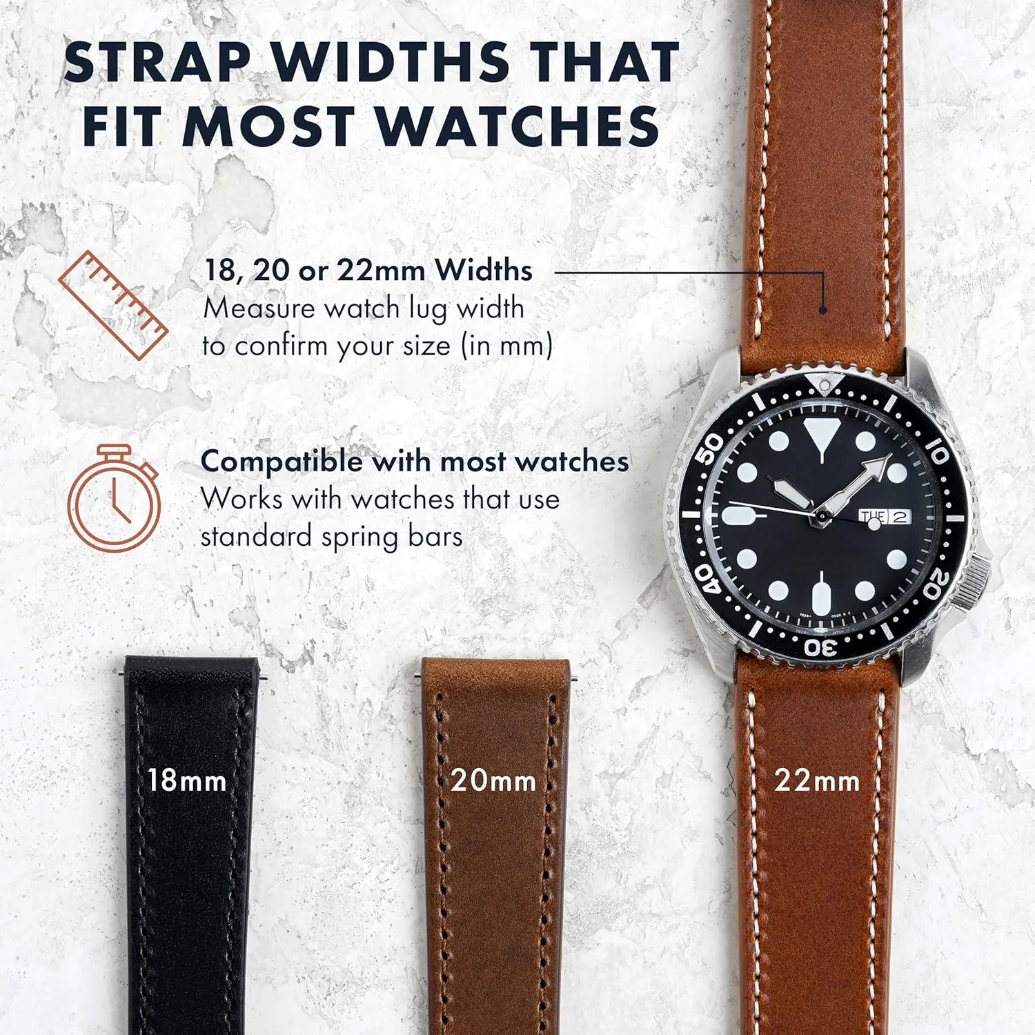 Strap ?C Quick Release Spring Bars ?C Choice of Color and Width ?C 18mm, 20mm, 22mm Benchmark Leather Watch Band ?C Italian Vegetable Tanned Leather ?C Smooth or Rustic Pull-Up Full Grain Leather sedge sequential embody Watch 