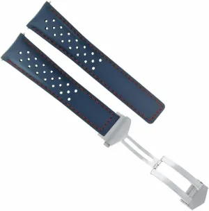 Strap Compatible With Tag Heuer Carerra Monaco additive F1 Perforated Clasp Blue Ewatchparts 22mm Leather Watch Band 