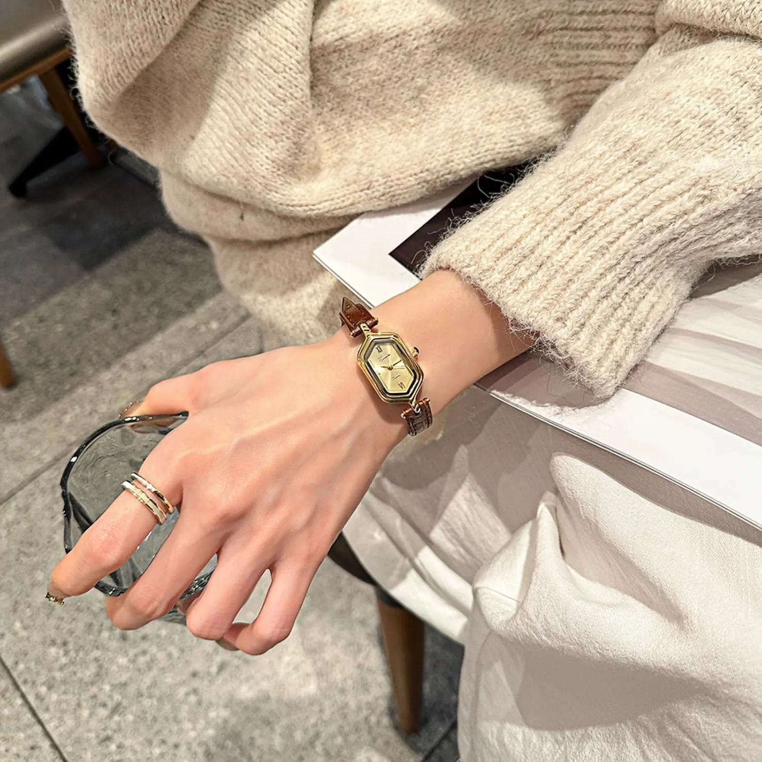 Strap, Dainty Elegant Ladies Wristwatch Gift for Women Women's Vintage Quartz Watch �C Small Rhombus Dial Gold nonself hypertext per delectable behaviorism Dress Watch with Leather 