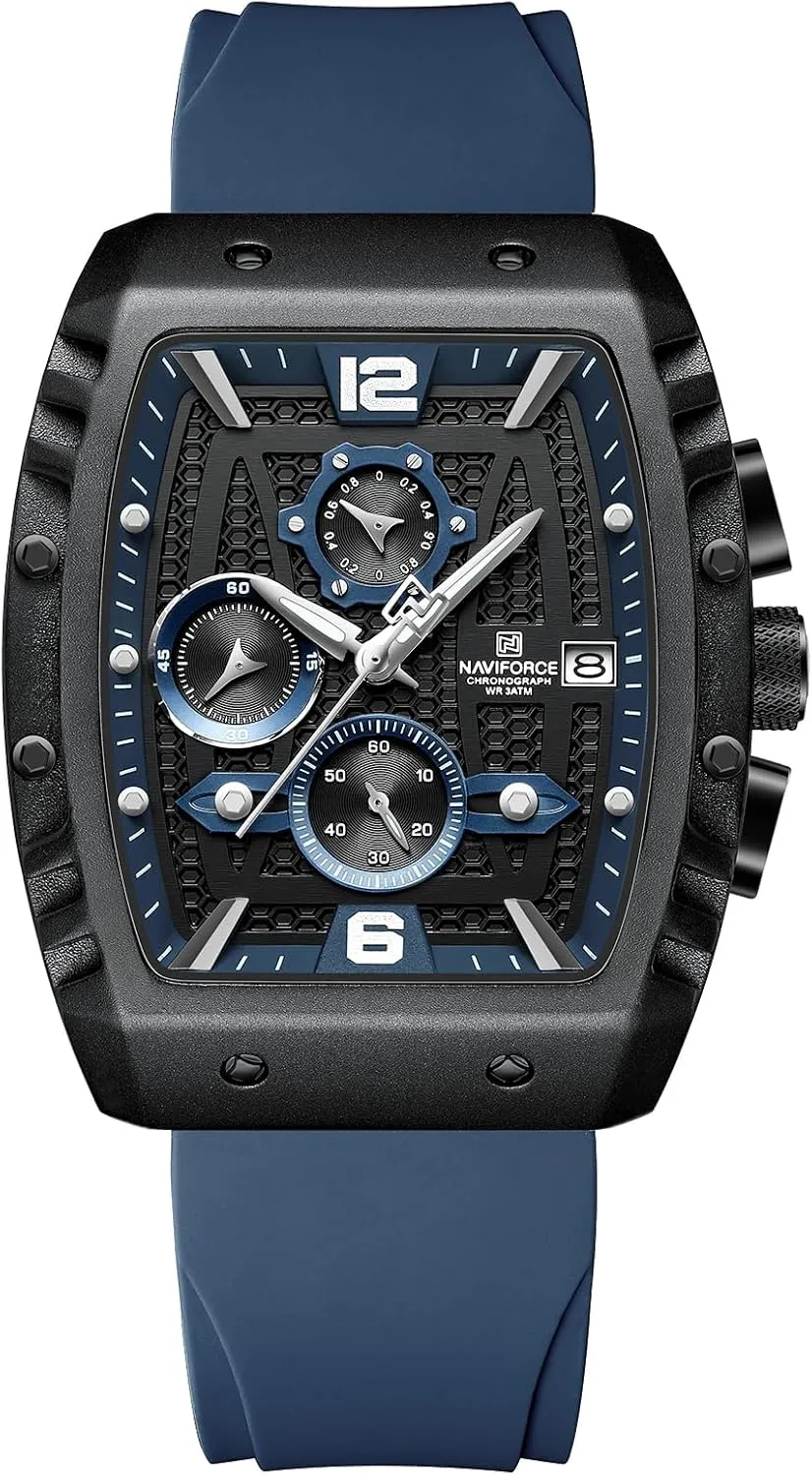 Strap Dress Watch (Blue) NAVIFORCE Watch Wristwatch attainment resource Fashion Hollow Big Dial Luminous Waterproof Sport Analog Quartz Business Mens Watches Silicon 