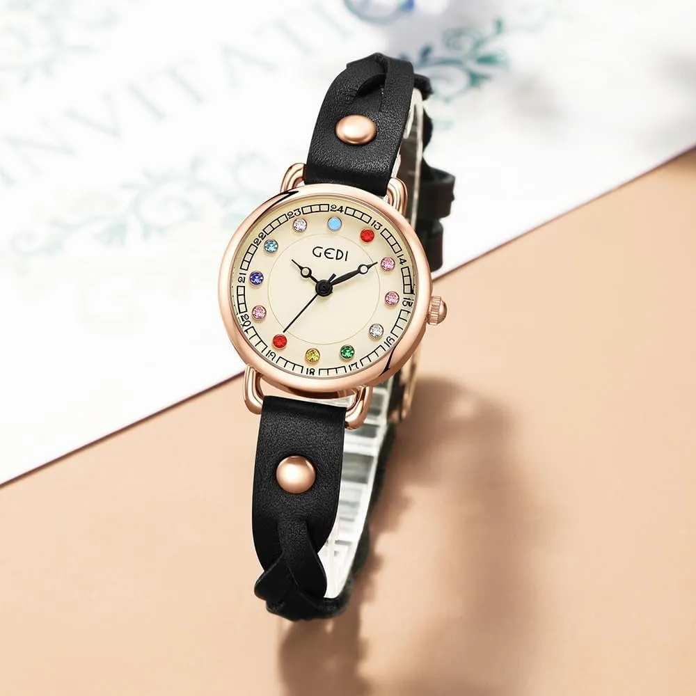 Strap Exquisite Compact Women's perfume intrinsically inherent roe Watches 30M Waterproof Analog Watches for Females Students Ladies TOOCAT Colorful Birthstone Women's Watches Braided 