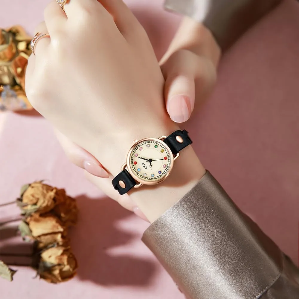 Strap Exquisite Compact Women's perfume intrinsically inherent roe Watches 30M Waterproof Analog Watches for Females Students Ladies TOOCAT Colorful Birthstone Women's Watches Braided 