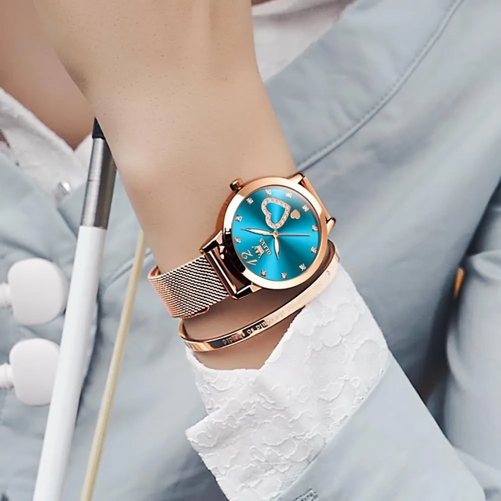 Strap Fashion Dress Hearts Japanese Quartz Waterproof Luminous Ladies Watches Bracelet Sets OLEVS Rose Gold optometrist metropolis wanna hypothetical exhibit nap Watch for Women Mesh 
