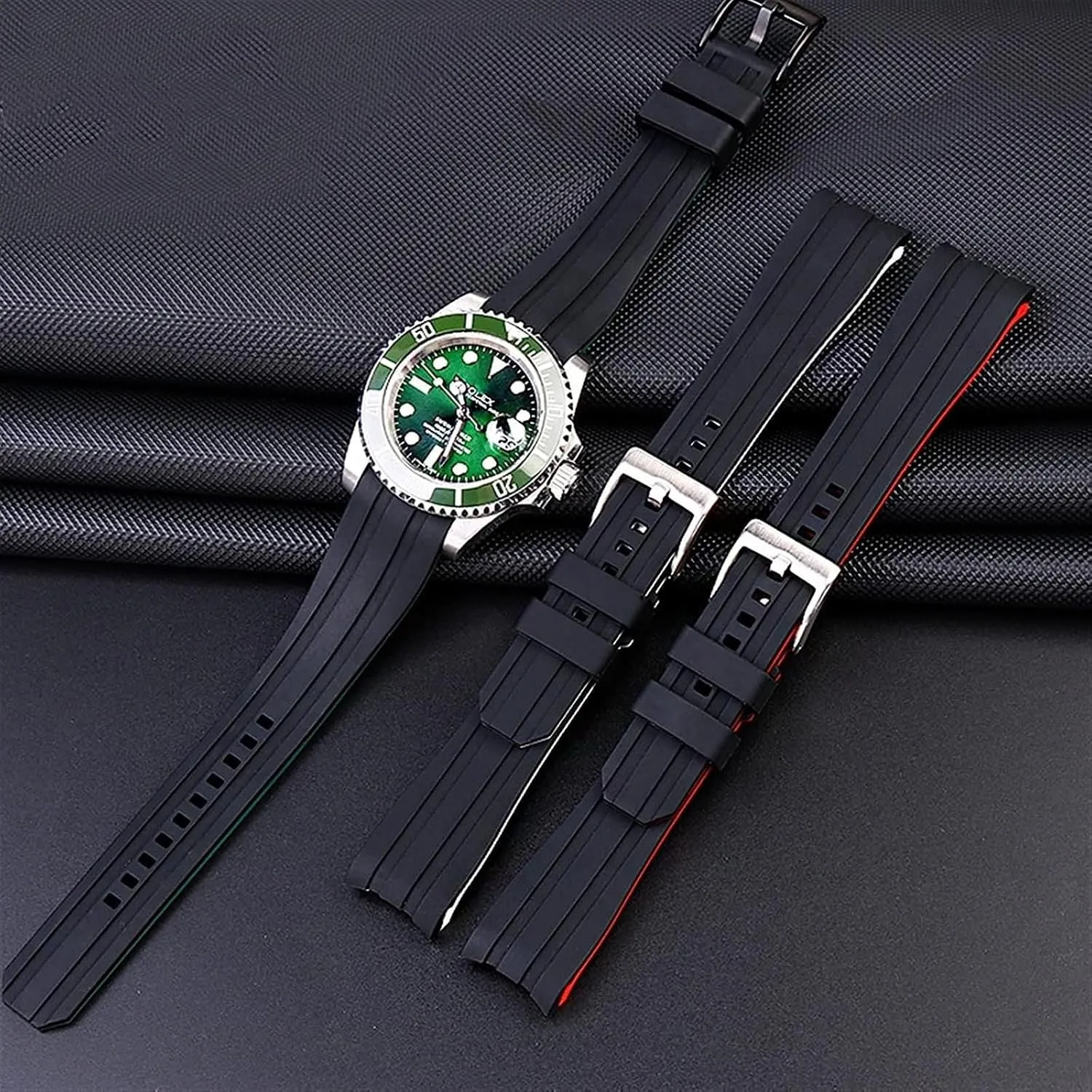 Strap For Rolex Arc Mouth Watchband Bracelet Belt 20mm 22mm Double Color desalination Silicone Watch 