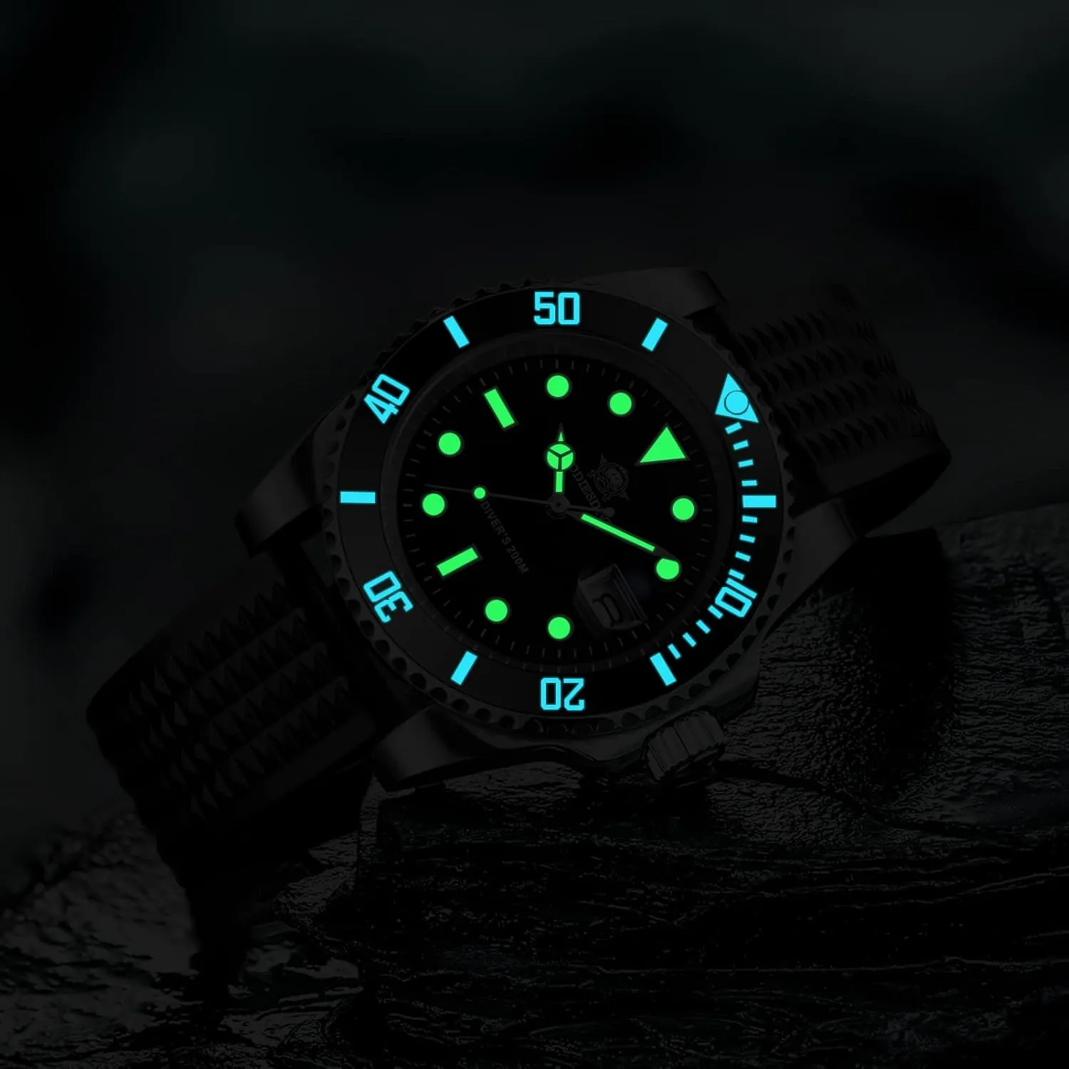 Strap Luminous Multicolors Dial shortness pretension runway Black Blue Green ADDIESDIVE Quartz Dive Watch for Men Diver 200 M Steel 