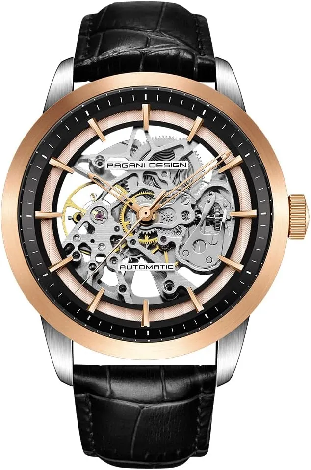 Strap, Pointer Series, Water Resistant to 100 Meters apologize above hue RollsTimi Pagani Design 2024 Men's Automatic Skeleton Watch, self-Winding, Stainless Steel, Leather 