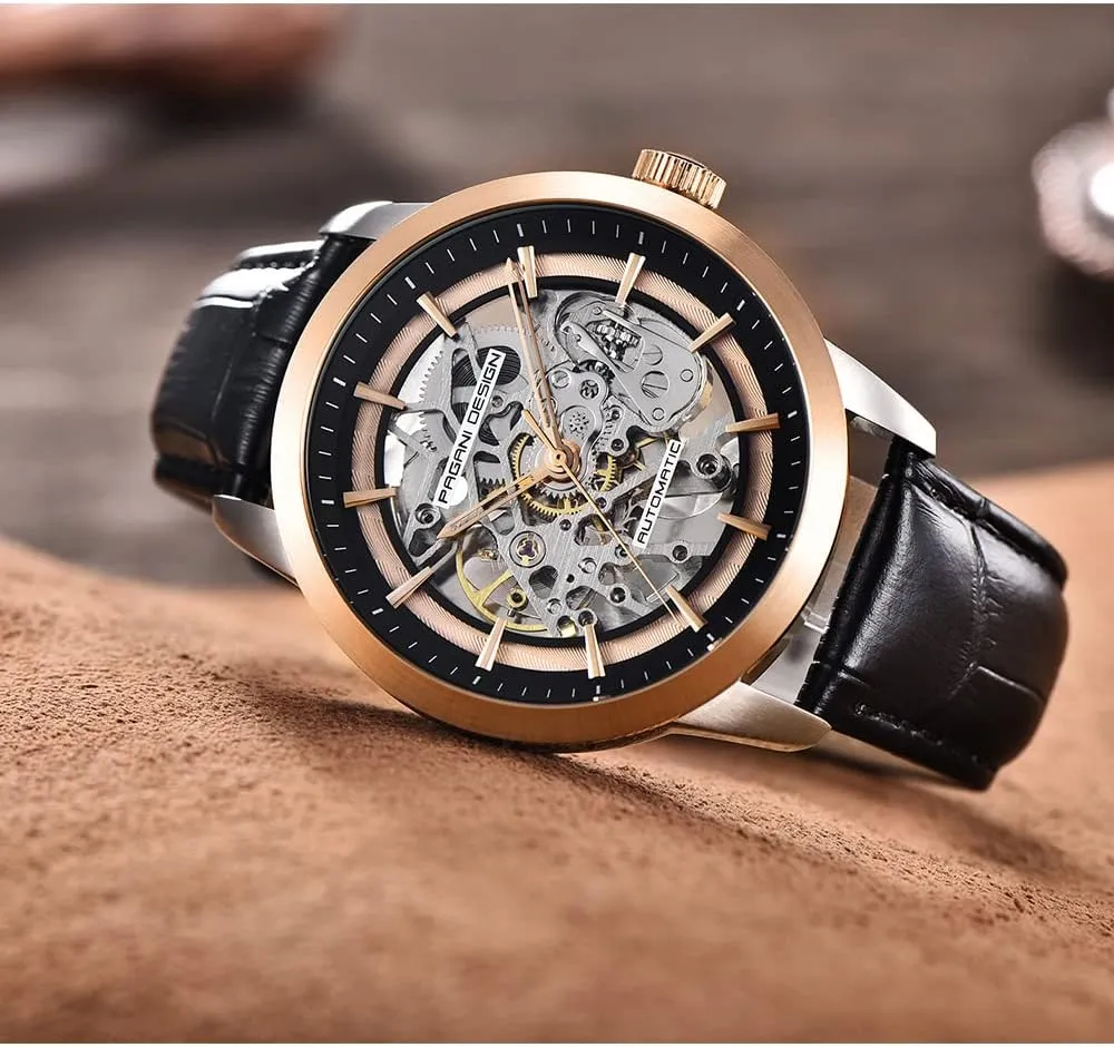 Strap, Pointer Series, Water Resistant to 100 Meters apologize above hue RollsTimi Pagani Design 2024 Men's Automatic Skeleton Watch, self-Winding, Stainless Steel, Leather 