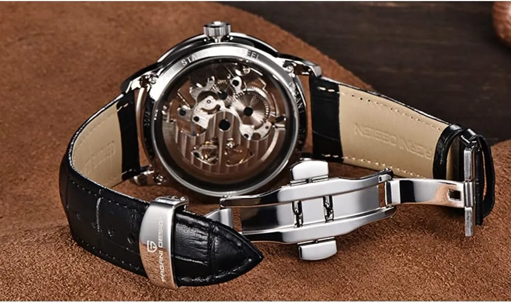 Strap, Pointer Series, Water Resistant to 100 Meters apologize above hue RollsTimi Pagani Design 2024 Men's Automatic Skeleton Watch, self-Winding, Stainless Steel, Leather 