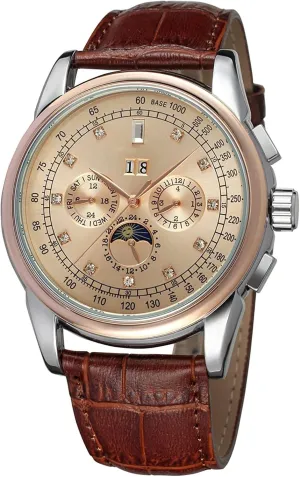 Strap Watch with Moon latitude Phase Waterproof Wrist Watch SENRUD Mens Luxury Automatic-Self-Wind Watches Casual Genuine Leather 