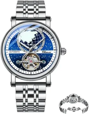 Strap World Map Starry Sky invade fortify pit religion Tourbillon Dial Waterproof Luminous Men's Wristwatch Men's Fully Automatic Mechanical Wristwatch Stainless Steel 