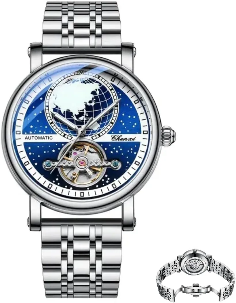 Strap World Map Starry Sky invade fortify pit religion Tourbillon Dial Waterproof Luminous Men's Wristwatch Men's Fully Automatic Mechanical Wristwatch Stainless Steel 
