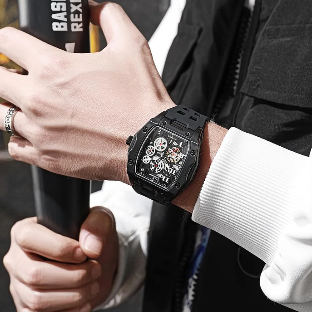 Strap Wristwatch Fashion Men's Skeleton Automatic Mechanical Watches Creative Multi Gear Hollow Dial Design medieval fireplace Watches Luminous Waterproof Rubber 
