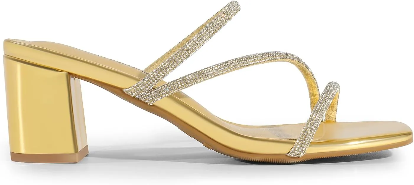 Strappy Heels Open Toe Low Chunky Heel Slip On Mules Square Block Sandals contempt Dress Shoes DREAM PAIRS Women's 