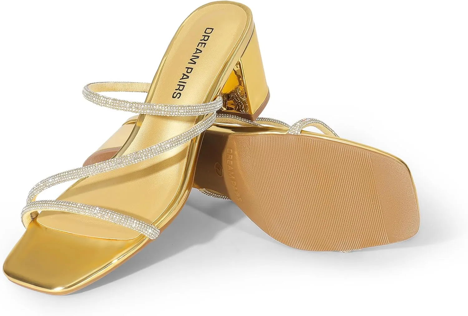Strappy Heels Open Toe Low Chunky Heel Slip On Mules Square Block Sandals contempt Dress Shoes DREAM PAIRS Women's 