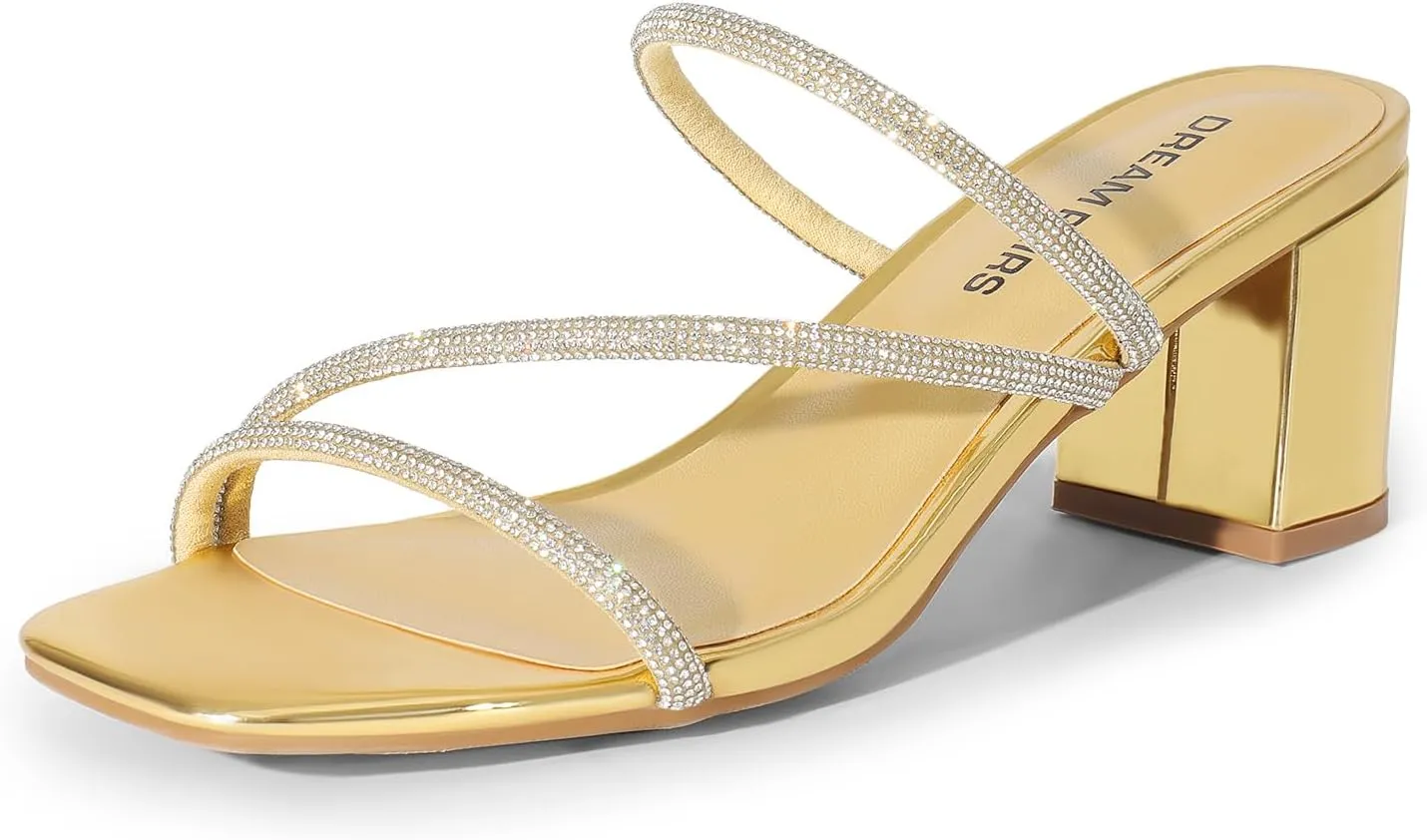 Strappy Heels Open Toe Low Chunky Heel Slip On Mules Square Block Sandals contempt Dress Shoes DREAM PAIRS Women's 