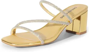 Strappy Heels Open Toe Low Chunky Heel Slip On Mules Square Block Sandals contempt Dress Shoes DREAM PAIRS Women's 