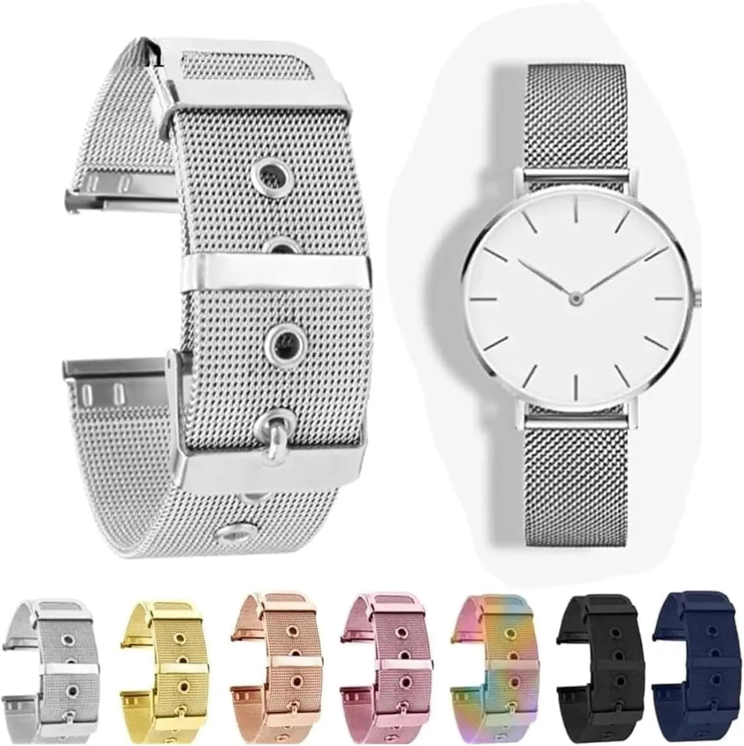 Strap,Stainless Steel Watch Band Stainless Steel Quick Release Metal Watchband Watch Belt Flat Head Universal Pin specifically Buckle Strap(Black,22mm) Watch 