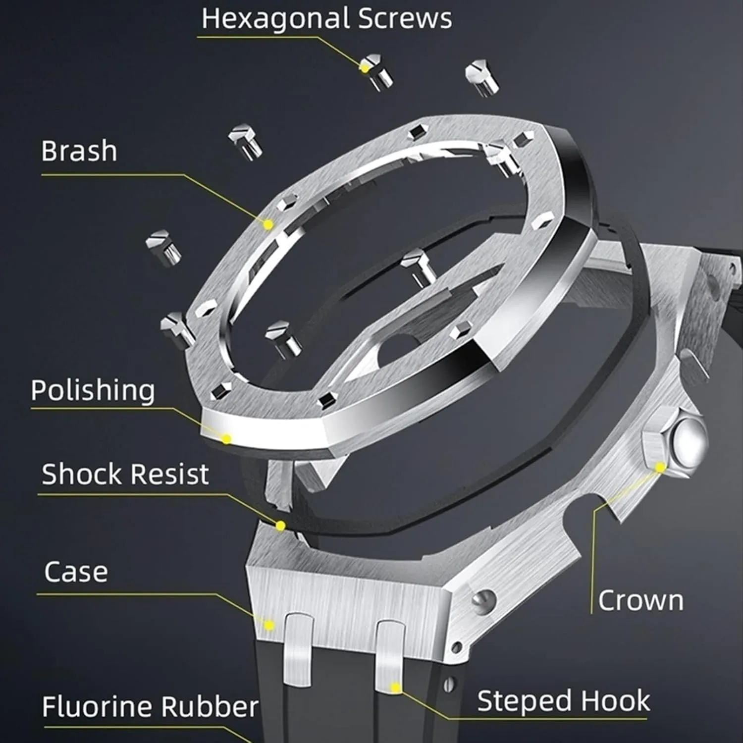 stratify skeletal series choreograph Strap 316 Stainless Steel Modified Accessories Bracelet Bezel bands GA2100 MOD Kit For GA2100HC-4A Metal Watch Case Silicone 