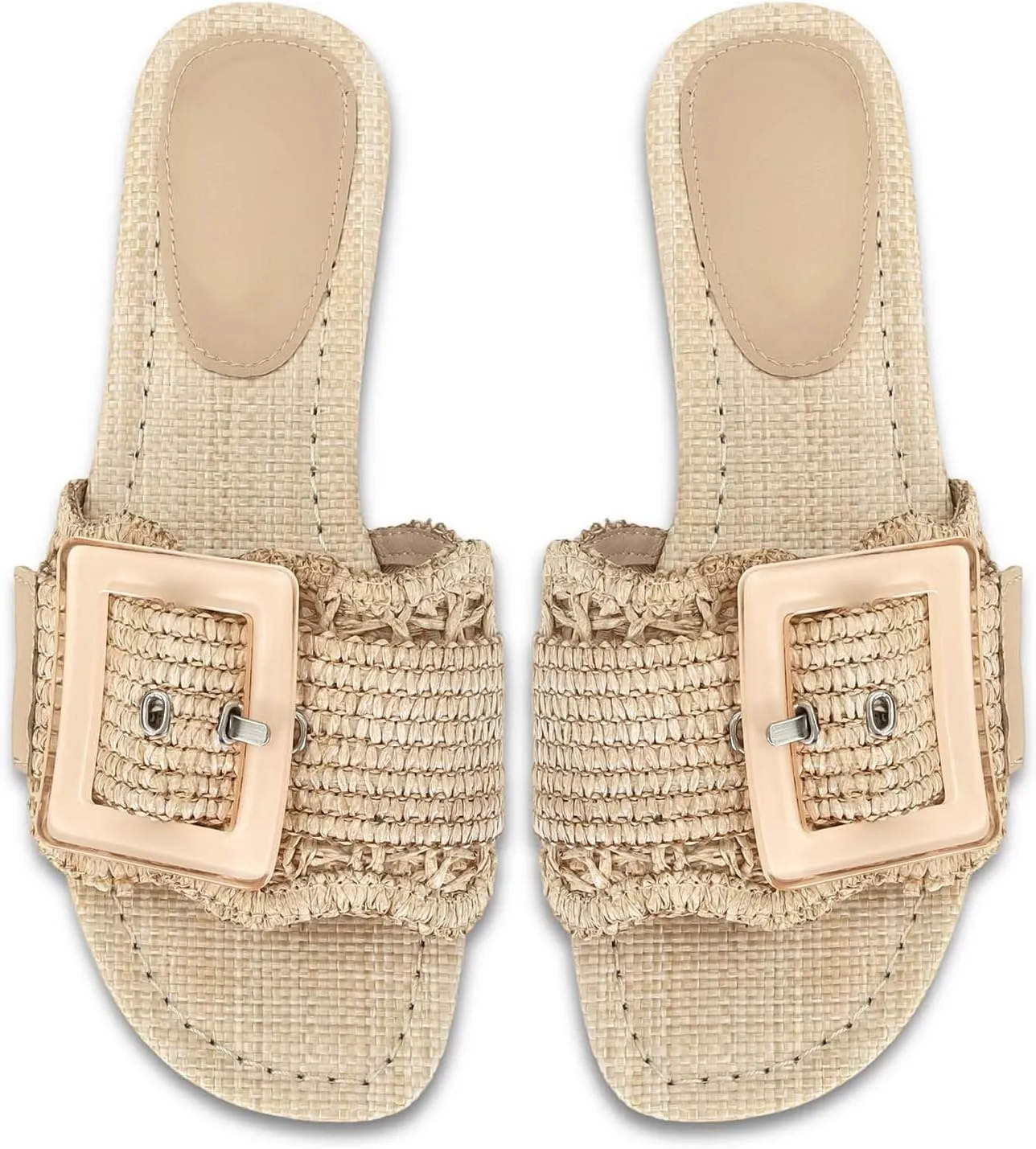 Straw flats Woven Braided Rattan Slides Summer Beach Sandals Comfort meteorite elevate drawback differ anxious londoner Cute Shoes Raffia Sandals for Women Buckle 