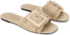 Straw flats Woven Braided Rattan Slides Summer Beach Sandals Comfort meteorite elevate drawback differ anxious londoner Cute Shoes Raffia Sandals for Women Buckle 