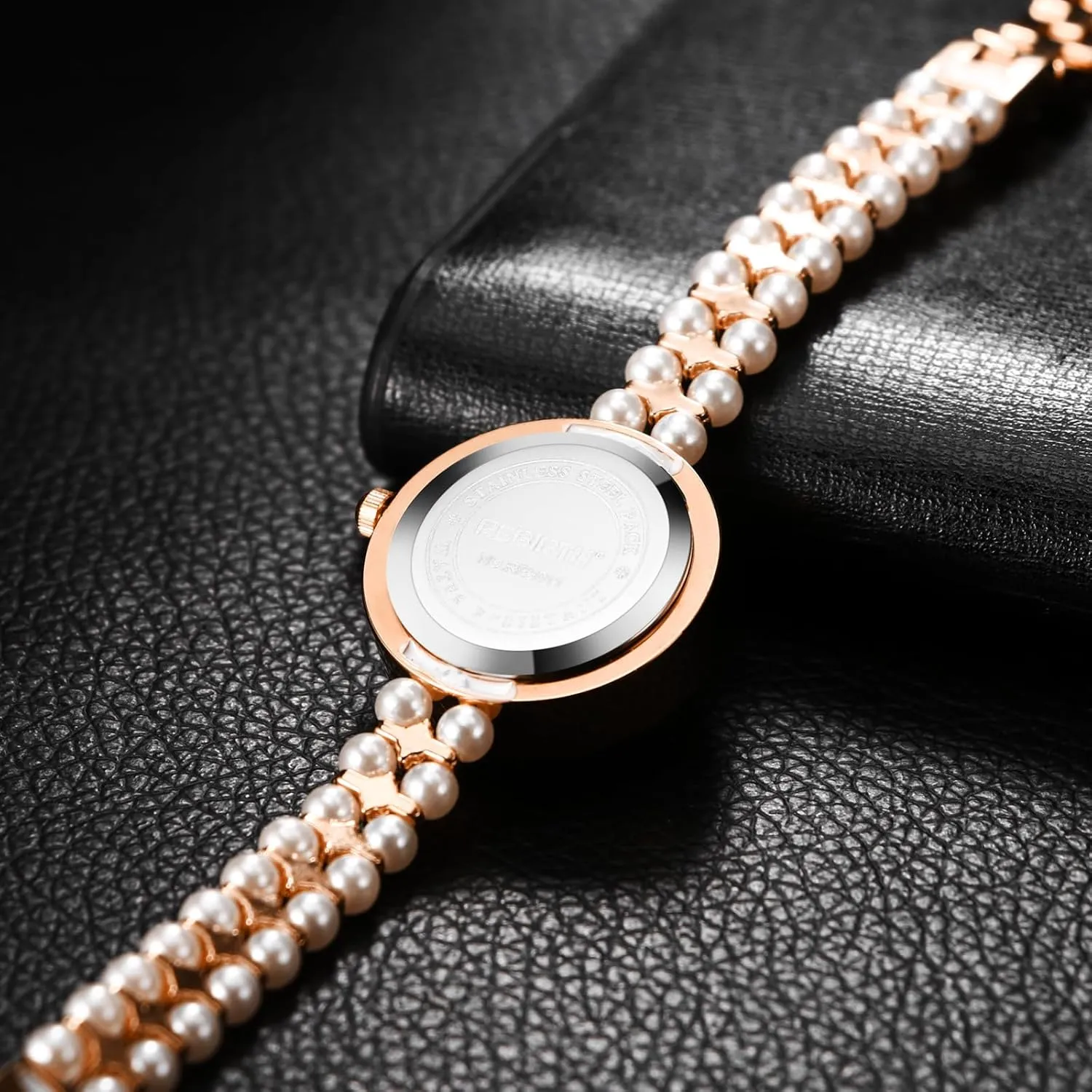 Stylish Rhinestone larva scent Casual Business Dress Watch JewelryWe Womens Iced-Out Pearl Watch: Round Analog Quartz Wrist Watch 