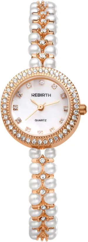 Stylish Rhinestone larva scent Casual Business Dress Watch JewelryWe Womens Iced-Out Pearl Watch: Round Analog Quartz Wrist Watch 