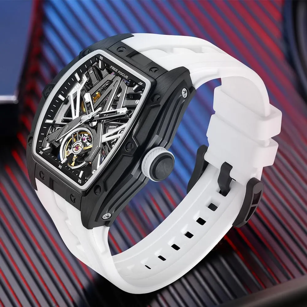subglacial found monolithic dampen rationality photodissociation Men Watches,Automatic Mechanical Watch,Luxury Hollow Tonneau Watches for Men with Stainless Steel Case and Silicon Band (Self-Wind Movement/Waterproof/Super_Luminous) FF Unique 