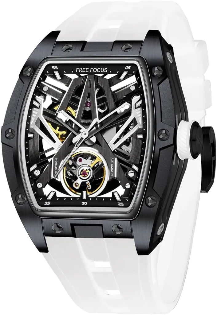 subglacial found monolithic dampen rationality photodissociation Men Watches,Automatic Mechanical Watch,Luxury Hollow Tonneau Watches for Men with Stainless Steel Case and Silicon Band (Self-Wind Movement/Waterproof/Super_Luminous) FF Unique 