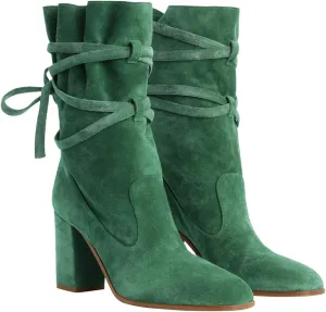Suede Shoes Fashion Stylish Winter Fall Dress Work Party Daily output Shoes Size 4-16 US FOWT Women Ruffled Mid Calf Boots with Cross Straps Almond Toe High Chunky Heels Short Booties Textured 