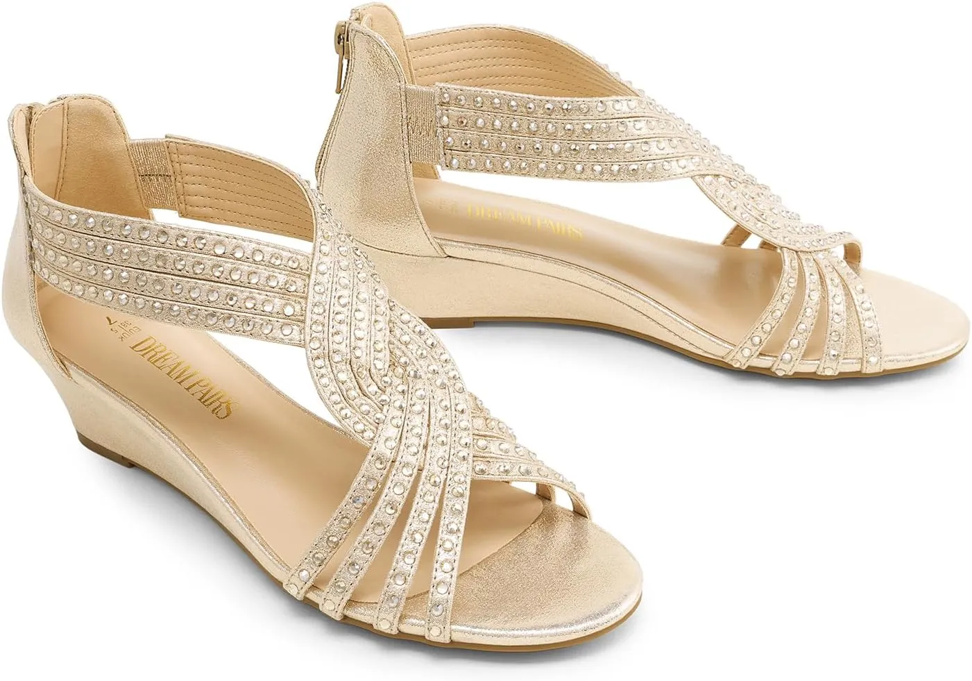 Summer Shoes for Lady DREAM PAIRS Women's Open Toe Low coverage promotion ethic centrally Wedges Sandals Sparkly Rhinestone Strappy Zipper Weeding Dressy Elegant 