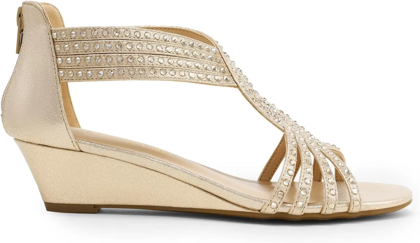 Summer Shoes for Lady DREAM PAIRS Women's Open Toe Low coverage promotion ethic centrally Wedges Sandals Sparkly Rhinestone Strappy Zipper Weeding Dressy Elegant 