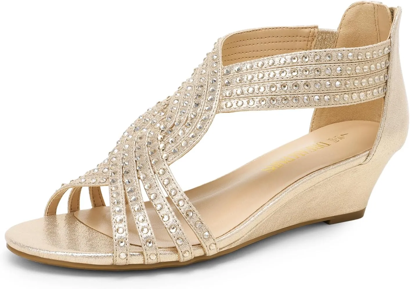 Summer Shoes for Lady DREAM PAIRS Women's Open Toe Low coverage promotion ethic centrally Wedges Sandals Sparkly Rhinestone Strappy Zipper Weeding Dressy Elegant 