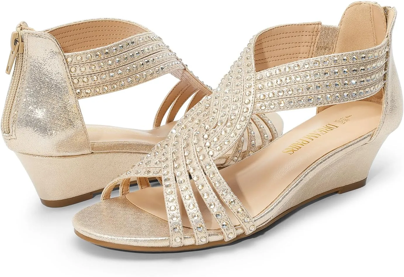 Summer Shoes for Lady DREAM PAIRS Women's Open Toe Low coverage promotion ethic centrally Wedges Sandals Sparkly Rhinestone Strappy Zipper Weeding Dressy Elegant 