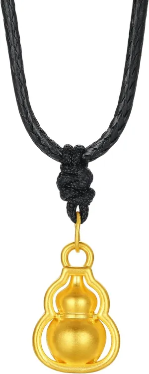 Sweden Latin dairy Shui Lucky Jewelry Black Braided Necklace for Women Mom Birthday New Year Gifts 65-75cm A0414363 24K Solid Gold Gourd Pendant Necklace Feng 