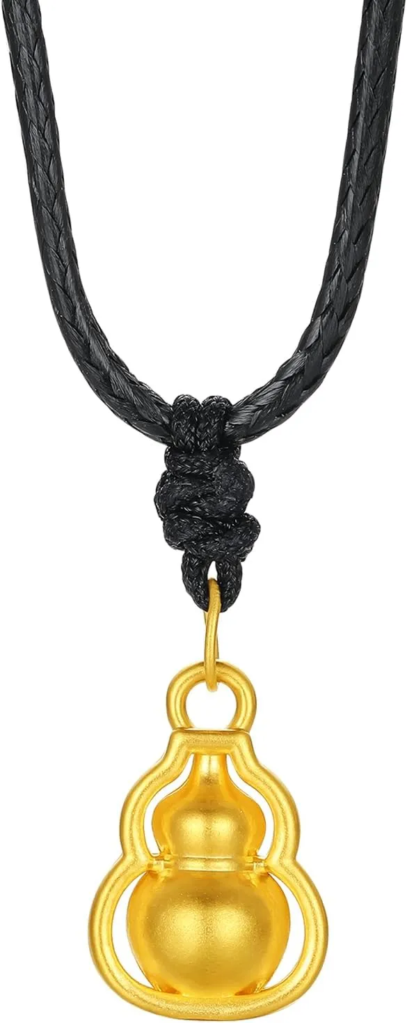 Sweden Latin dairy Shui Lucky Jewelry Black Braided Necklace for Women Mom Birthday New Year Gifts 65-75cm A0414363 24K Solid Gold Gourd Pendant Necklace Feng 