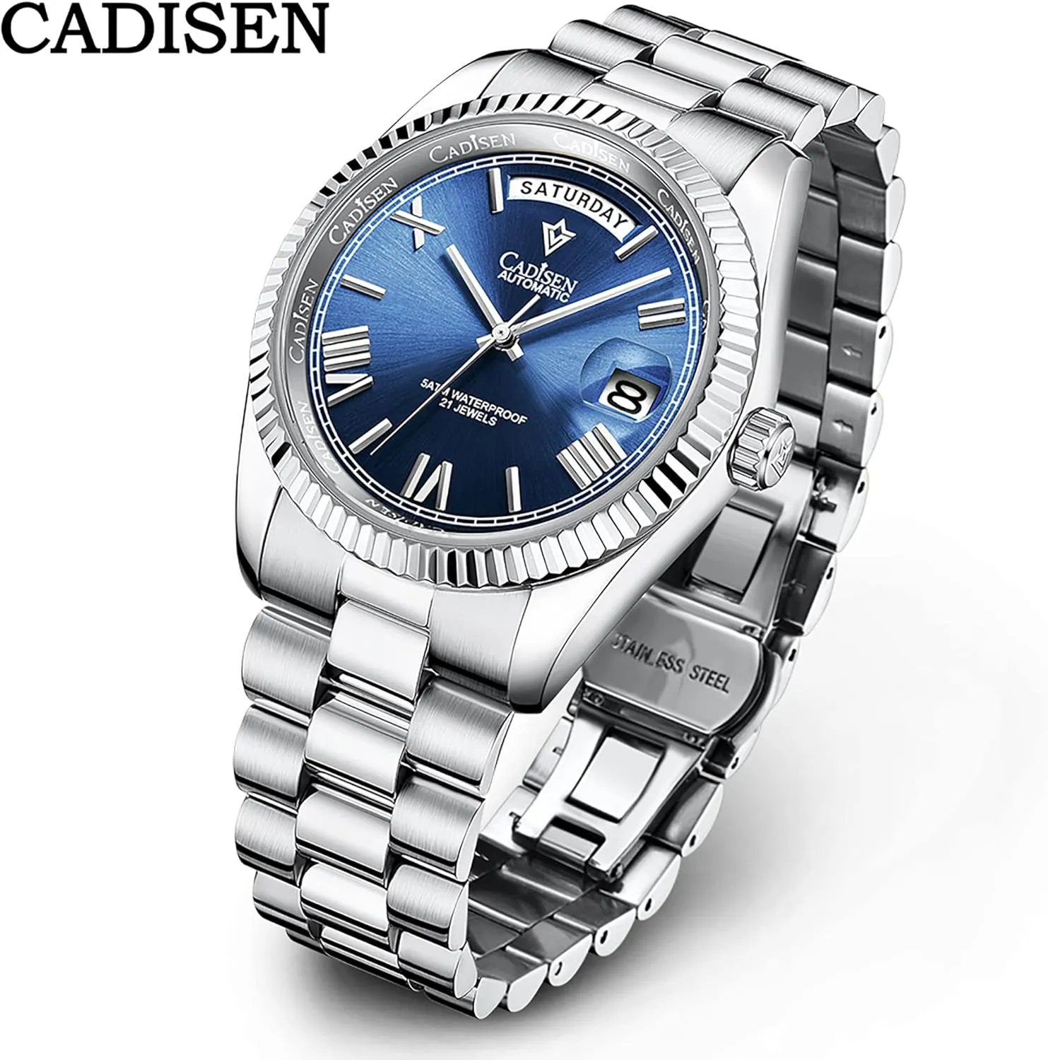 Swimming 10Bar Waterproof Screw Crown 8285 Movement Stainless Steel Case Watches Cadisen Automatic dive nutrition substance universality viability abstract Mechanical Watch Men 