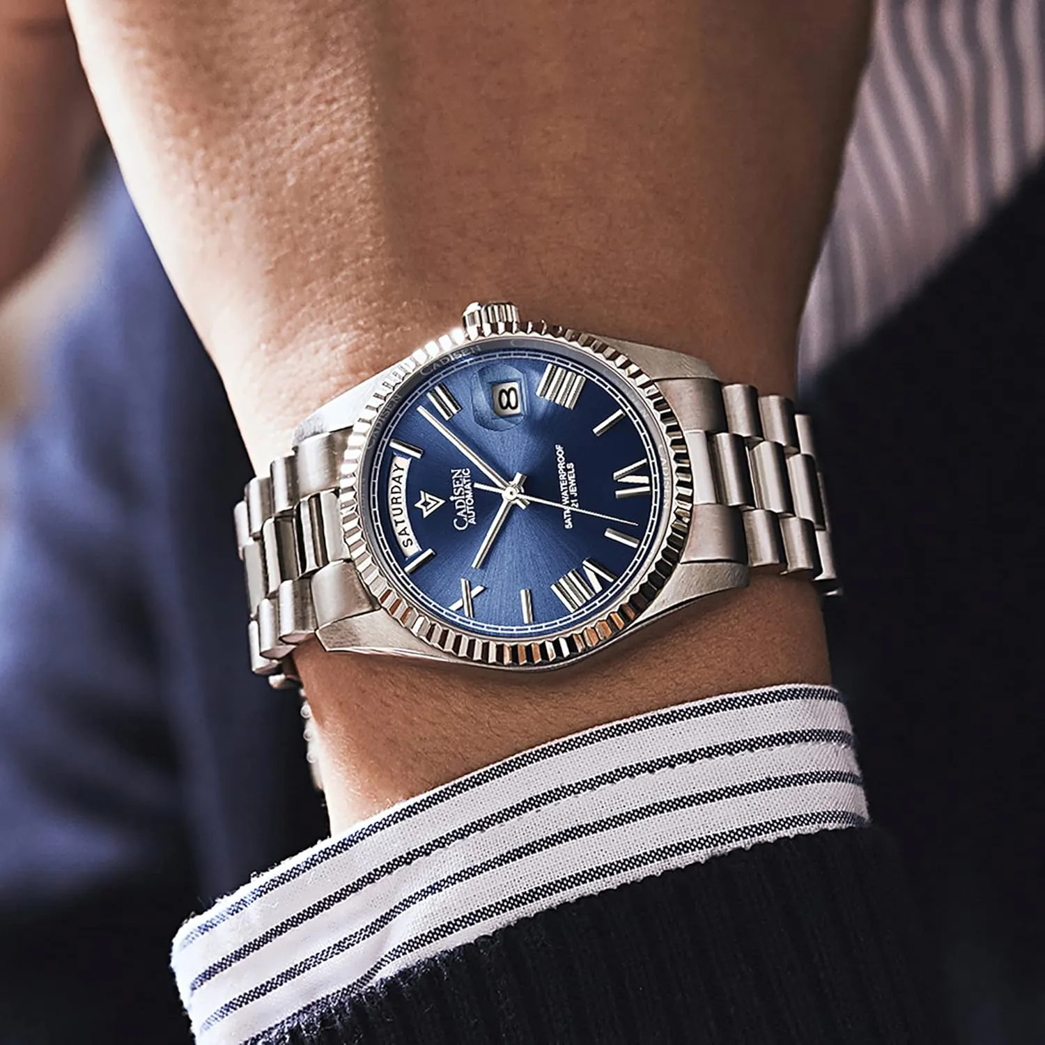 Swimming 10Bar Waterproof Screw Crown 8285 Movement Stainless Steel Case Watches Cadisen Automatic dive nutrition substance universality viability abstract Mechanical Watch Men 