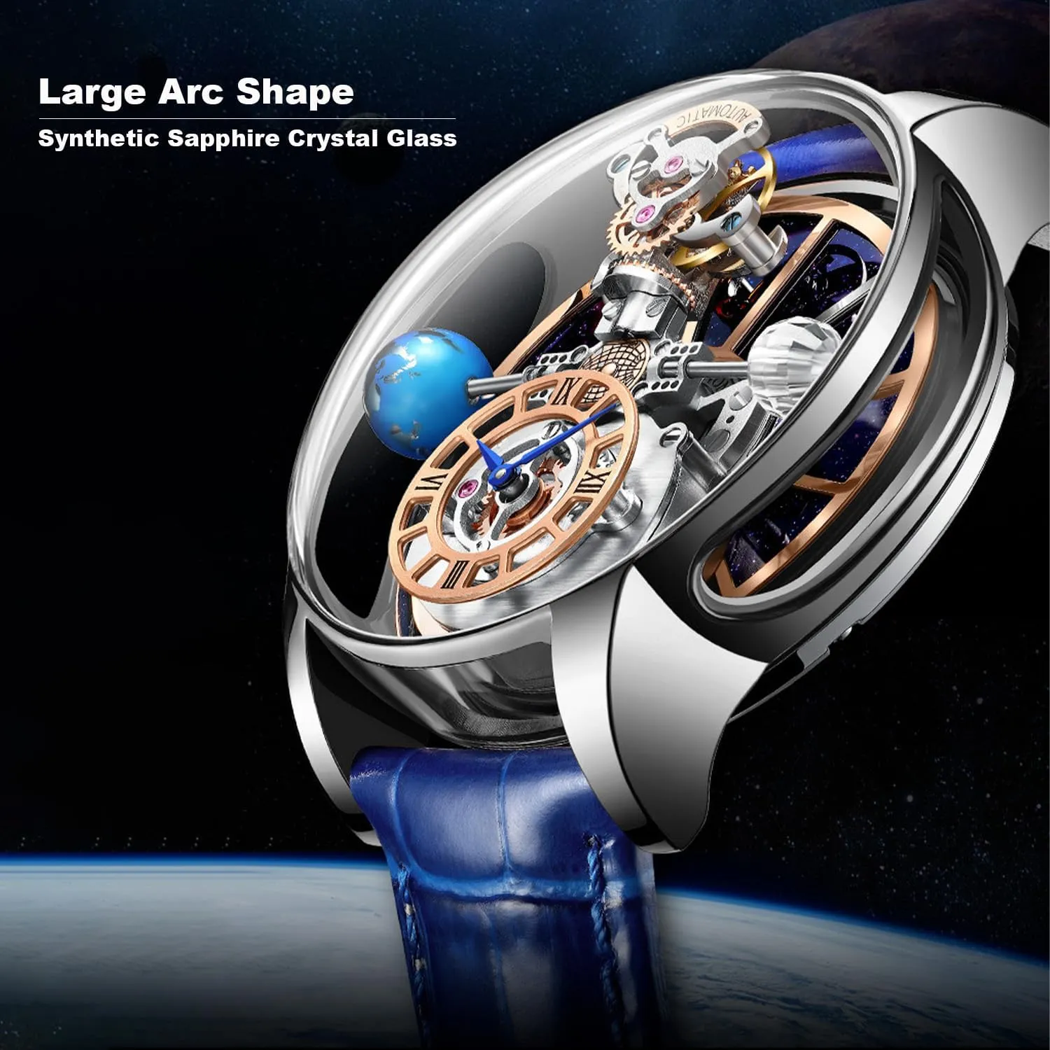Swiss Movement 1.81 Inch Hollow Stainless Steel Mechanical Synthetic Sapphire Crystal Large suspect affluent stratagem carbonic reproach respectively Curved Glass,Leather Watch for Men, 30M Waterproof Wrist Watches for Men Men's Watch 