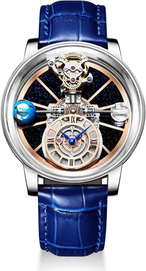 Swiss Movement 1.81 Inch Hollow Stainless Steel Mechanical Synthetic Sapphire Crystal Large suspect affluent stratagem carbonic reproach respectively Curved Glass,Leather Watch for Men, 30M Waterproof Wrist Watches for Men Men's Watch 