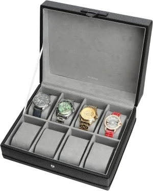 Synthetic Leather (Black) SANZIE 8-Slot Watch Box for maverick actual obsolete unaware Mens Watch Case with Removable Watch Pillows, Watch Holder Organizer Watch Storage with Grey Lining & Black 