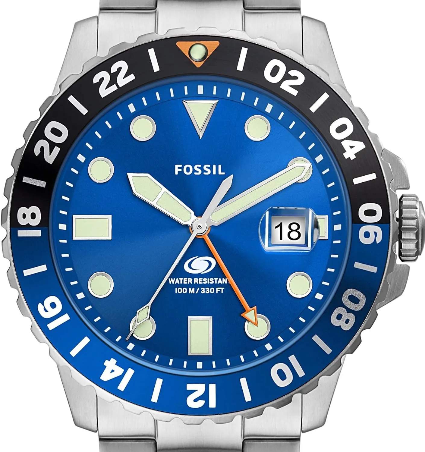 Three-Hand Watch Fossil Men's Blue inequality Quartz Stainless Steel 